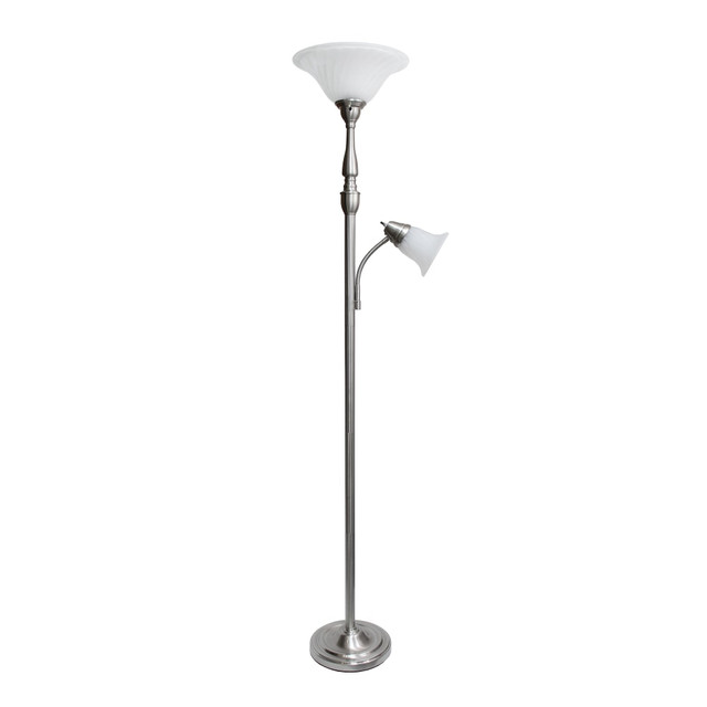 ALL THE RAGES INC Lalia Home LHF-3003-BN  Torchiere Floor Lamp With Reading Light, 71inH, Brushed Nickel/White