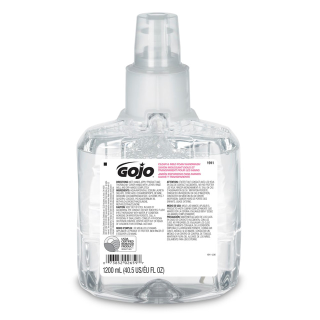 GOJO INDUSTRIES INC 1911-02 GOJO Clear & Mild Foam Hand Wash Soap, Unscented, 40.5 Oz Refill GOJO INDUSTRIES INC 1911-02 GOJO Clear & Mild Foam Hand Wash Soap, Unscented, 40.5 Oz Refill