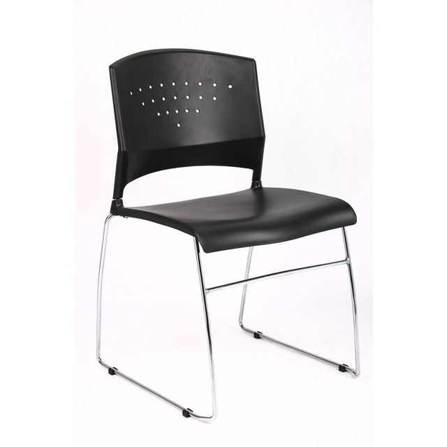 NORSTAR OFFICE PRODUCTS INC. B1400-BK-1 Boss Office Products Poly Stackable Chrome Chair, Black/Silver