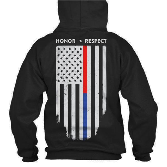 Thin Blue Line MENS-H-HONOR-DUAL-BLACK-LARGE Men's Hoodie - Honor Respect Dual Line