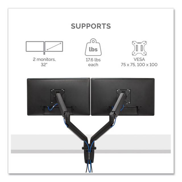 FELLOWES MFG. CO. 8042501 Platinum Series Dual Monitor Arm for 40" Monitors, 360 deg Rotation, +/-45 deg Tilt, 360 deg Pan, Black, Supports 17.6 lb/Arm