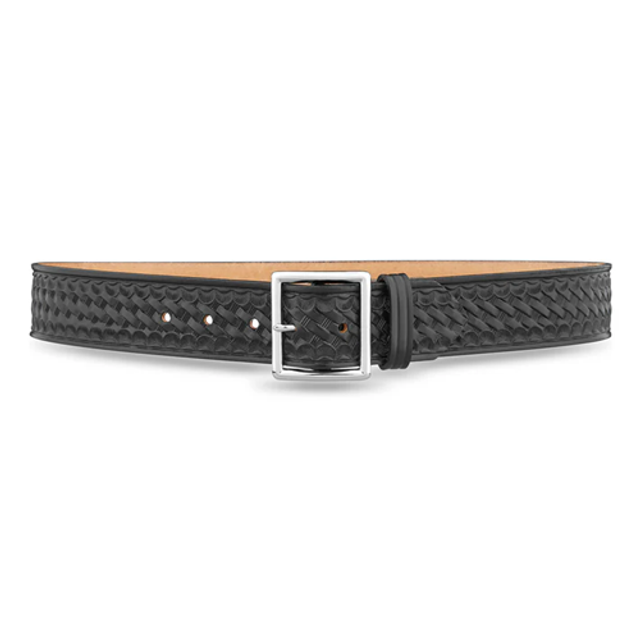Dutyman 1621-42-9061 1-3/4"" Basketweave Leather Garrison Belt with Solid Brass Center Bar Nickel Buckle