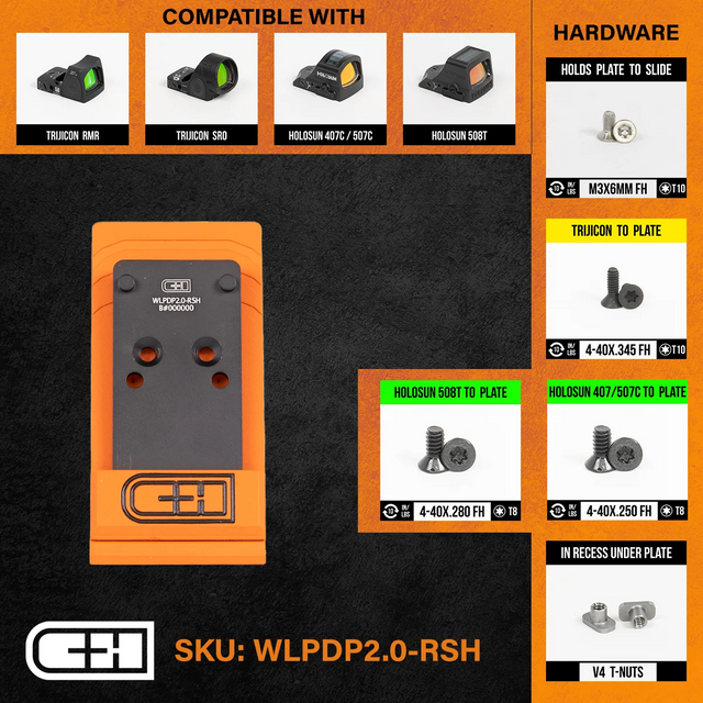 C&H Precision WLPDP2.0-RSH Optics Adapter Plate - Walther Defense PDP 2.0