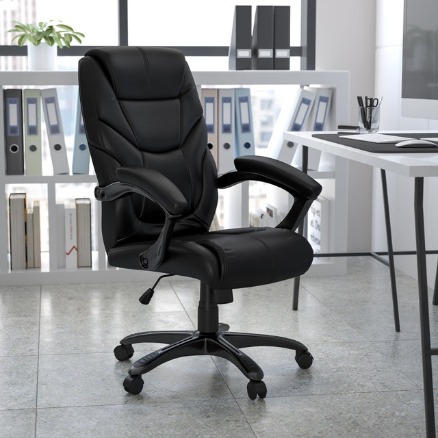 FLASH FURNITURE GO-724H-BK-LEA-GG  Overstuffed Ergonomic LeatherSoft Faux Leather High-Back Swivel Chair, Black