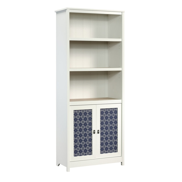 SAUDER WOODWORKING CO. 424153 Sauder Cottage Road 72inH 5-Shelf Library With Doors, Soft White/Lintel Oak