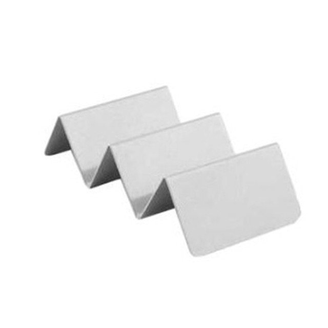 Present guests with their tacos in a fun, unique way with the American Metalcraft 3-Compartment Mini Taco Holder. Its durable construction stands up to everyday use.  Can be used with 2 or 3 compartments depending on which side you present.  Made from stainless steel.