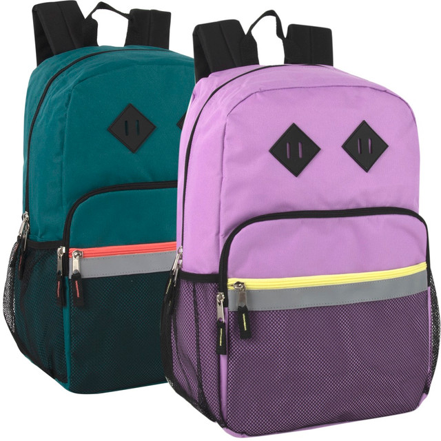 A.D. SUTTON & SONS/PACESETTER Summit Ridge 2043Q24  Reflective Backpacks With Pockets, Lavender/Green, Pack Of 24 Backpacks