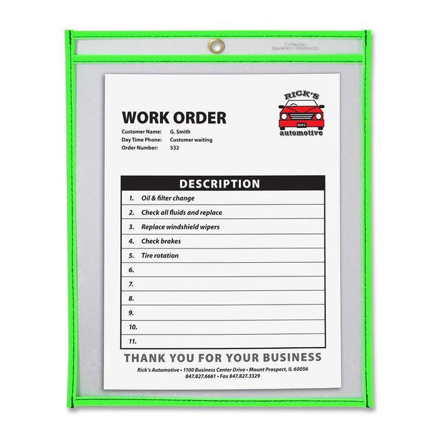 C-LINE PRODUCTS, INC. 43913 C-Line Neon Color Stitched Shop Ticket Holder, 9in x 12in, Neon Green