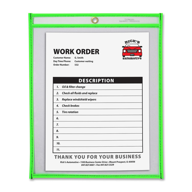 C-LINE PRODUCTS, INC. C-Line 43913  Neon Color Stitched Shop Ticket Holder, 9in x 12in, Neon Green