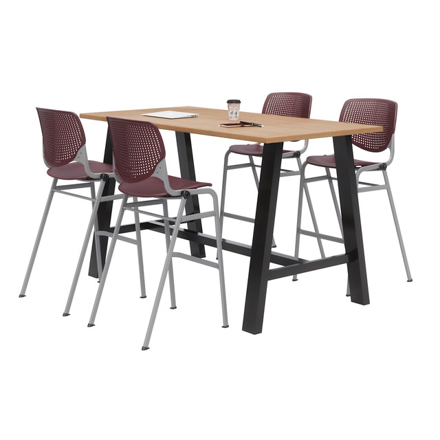 KFI FURNITURE, LLC 840031900746 KFI Studios Midtown Bistro Table With 4 Stacking Chairs, 41inH x 36inW x 72inD, Kensington Maple/Burgundy