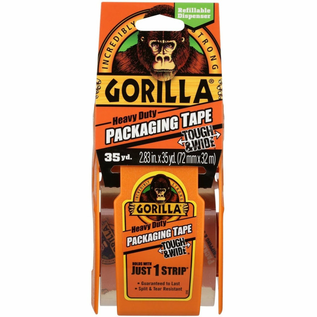 THE GORILLA GLUE COMPANY 6045002 Gorilla Heavy-Duty Tough & Wide Shipping/Packaging Tape - 35 yd Length x 2.83in Width - 1.50in Core - Clear - Dispenser Included - 1 Roll THE GORILLA GLUE COMPANY 6045002 Gorilla Heavy-Duty Tough & Wide Shipping/Packaging Tape - 35 yd Length x 2.83in Width - 1.50in Core - Clear - Dispenser Included - 1 Roll