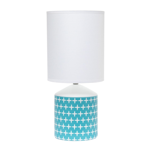 ALL THE RAGES INC LT2077-CRS Simple Designs Fresh Prints Table Lamp, 18-1/2inH, White Shade/White With Blue Cross Pattern Base