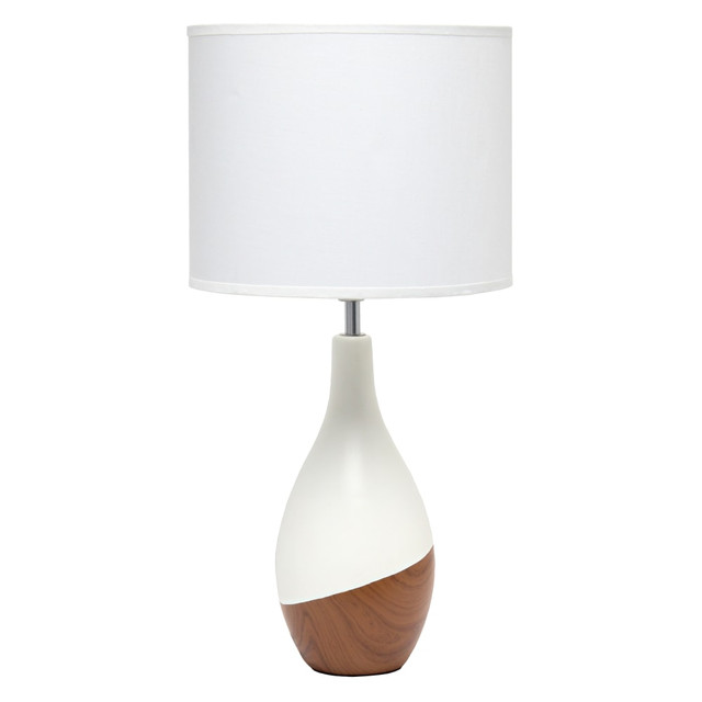 ALL THE RAGES INC LT1118-DWD Simple Designs Strikers Basic Table Lamp, 19inH, White Shade/Dark Wood/Off-White Base