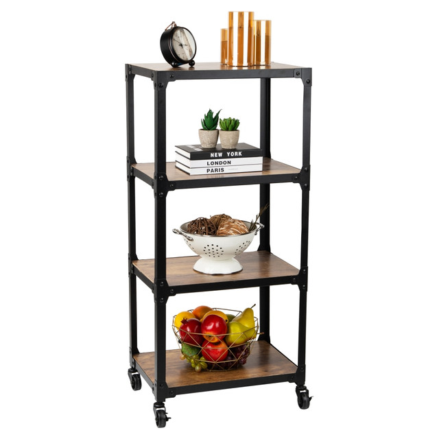 EMS MIND READER LLC 4TWDMTCART-BLK-MRM Mind Reader Rolling 4-Tier Utility Cart , Wood and Metal, 39in H x 12in W x 17-17/20in D, Black