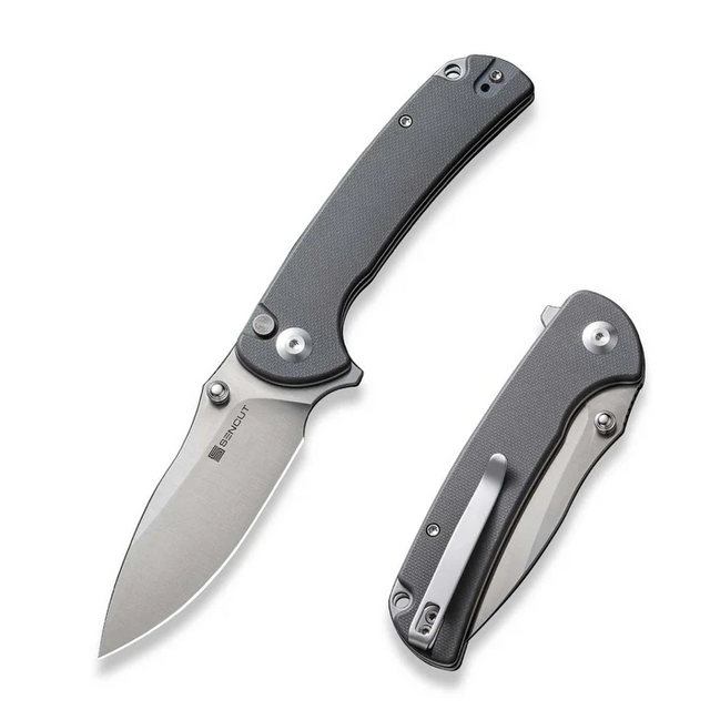 SENCUT S23032-2 Pulsewave Flipper/Thumb Stud Folding Knife 3.45"" Satin 9Cr18MoV Drop Point Plain Edge Blade, Gray G10 Handle SENCUT S23032-2 Pulsewave Flipper/Thumb Stud Folding Knife 3.45"" Satin 9Cr18MoV Drop Point Plain Edge Blade, Gray G10 Handle