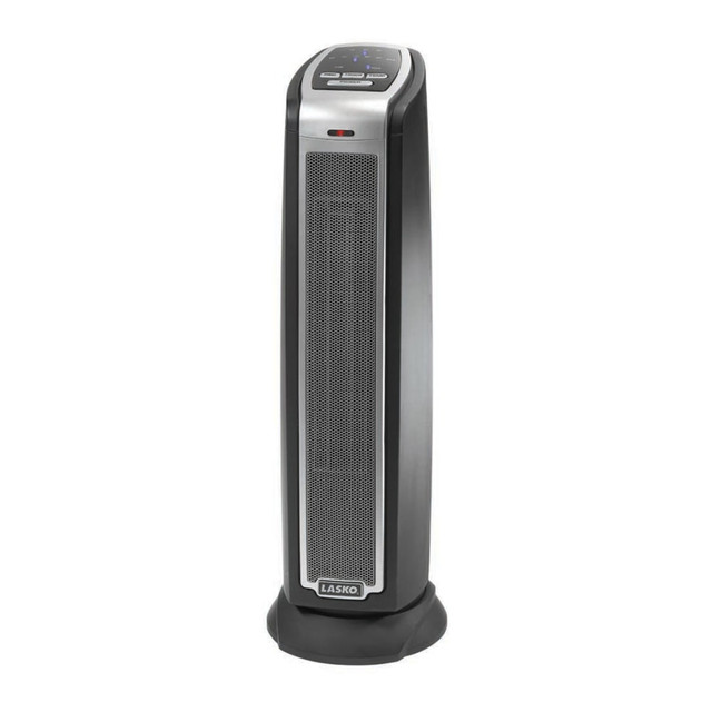 LASKO PRODUCTS, LLC 5790 Lasko 5790 1500 Watts Electric Ceramic Oscillating Heater, 2 Heat Settings, 23.5inH x 7.3inW x 7.3inD, Black & Silver