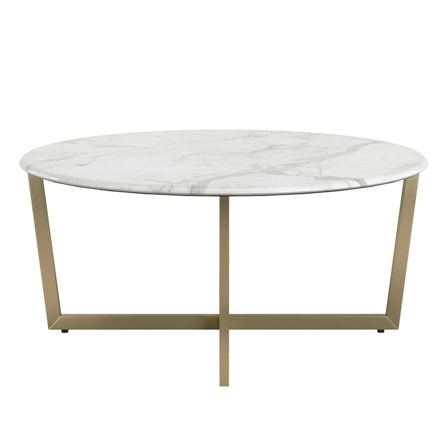 EURO STYLE, INC. Eurostyle 90359WHTMG  Llona Round Coffee Table, 15-4/5inH x 36inW x 36inD, Matte Gold/White Marble