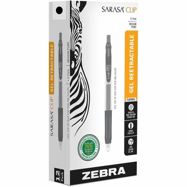 ZEBRA PEN CORP 48710 Zebra Pen SARASA Retractable Gel Pens, Pack Of 12, Medium Point, 0.7 mm, Silver Barrel, Black Ink ZEBRA PEN CORP 48710 Zebra Pen SARASA Retractable Gel Pens, Pack Of 12, Medium Point, 0.7 mm, Silver Barrel, Black Ink