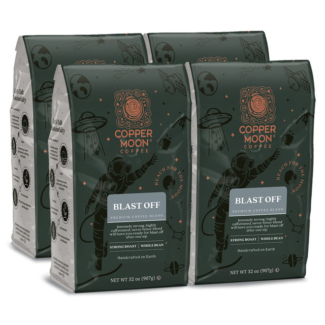 COPPER MOON COFFEE LLC Copper Moon 260120-CASE  Whole Bean Coffee, Blast Off High Caffeine Blend, 2 Lb Bag, Case Of 2 Bags