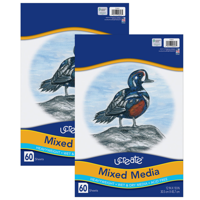 Show off your creative skills with Pacon UCreate Mixed Media Art Paper. Heavyweight sheets are ideal for charcoal, pencil, ink and a variety of other media types.  140 lb sulphite art paper with medium tooth.  Acid-free to avoid yellowing.  Ideal for pencil, colored pencils and charcoal application.  Suitable for pen and ink, marker, oil pastels and most wet media.  Each pack includes 60 sheets. Sold as a set of 2 packs, 120 sheets total.