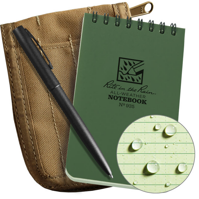 Rite in the Rain 935-KIT Cordura 4.25 x 6 Top Bound Notebook Kit - Green Book / Tan Cover Rite in the Rain 935-KIT Cordura 4.25 x 6 Top Bound Notebook Kit - Green Book / Tan Cover