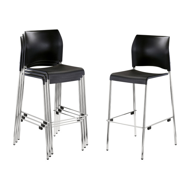 OKLAHOMA SOUND CORPORATION 8810B-11-10/4 National Public Seating 8800 Series Cafetorium Plastic Stack Chairs, Black/Chrome, Set Of 4 Chairs