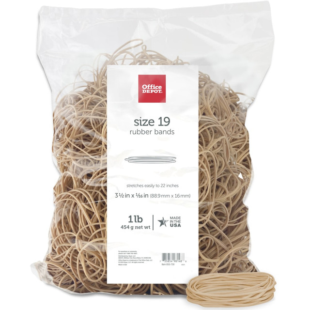 OFFICE DEPOT 2419408  Brand Rubber Bands, #19, 3 1/2in x 1/16in, Crepe, 1-Lb Bag