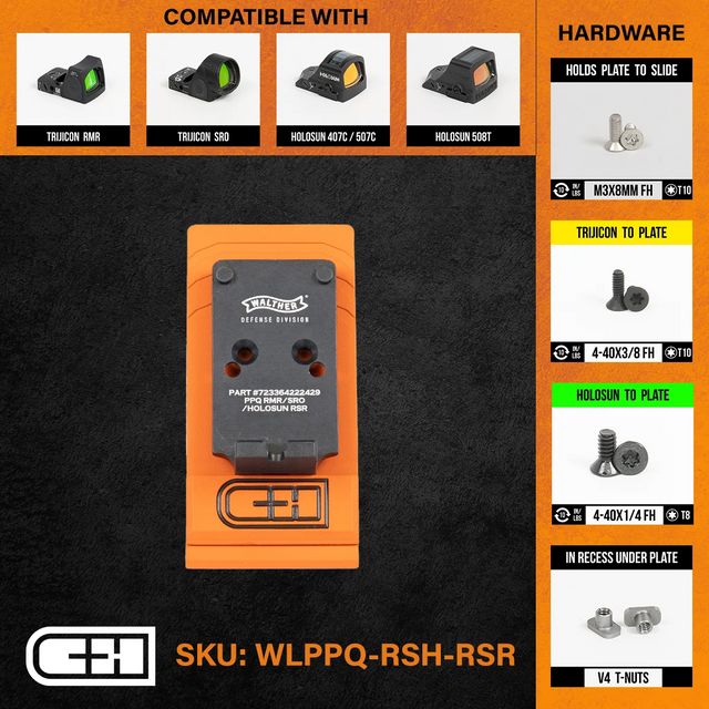 C&H Precision WLPPQ-RSH-RSR Optics Adapter Plate - Walther PPQ/Q4/Q5