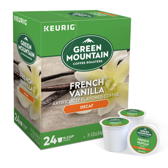 GREEN MOUNTAIN COFFEE ROASTERS, INC. 7732 Green Mountain Coffee Single-Serve Coffee K-Cup Pods, Decaffeinated, French Vanilla, Carton Of 24 GREEN MOUNTAIN COFFEE ROASTERS, INC. 7732 Green Mountain Coffee Single-Serve Coffee K-Cup Pods, Decaffeinated, French Vanilla, Carton Of 24