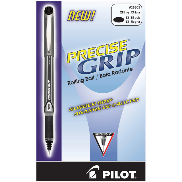 Extended conference calls and classes can make taking notes uncomfortable. These Pilot pens have a dimpled rubber grip that provides exceptional comfort and control during a long meeting, so your notes stay neat and legible when you review them later on.  Precise Grip pens have a pocketed grip that helps you write longer. Write in comfort for hours - with no aching or redness! The textured rubber grip prevents slippage while providing pinpoint writing control.  Liquid ink is water- and fade-resistant. Feel safe using it on your most valuable documents - from scrapbooks to checks!  Nonrefillable.  Enjoy a constant, steady flow of ink on every page with these liquid-ink, black metallic-barrel pens! The extra-fine 0.5 mm tip writes thin, crisp lines without feeling like its scratching the paper.