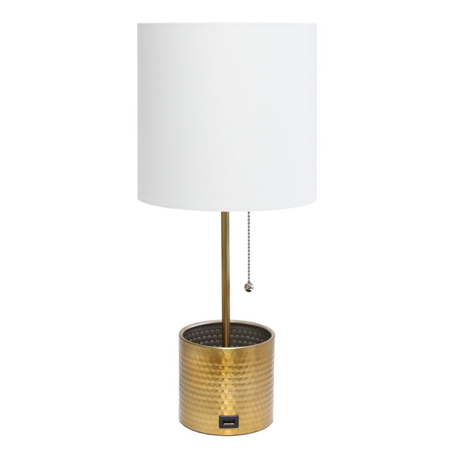 ALL THE RAGES INC LT1085-GLD Simple Designs Hammered Metal Organizer Table Lamp, 18-1/2inH, White Shade/Gold Base