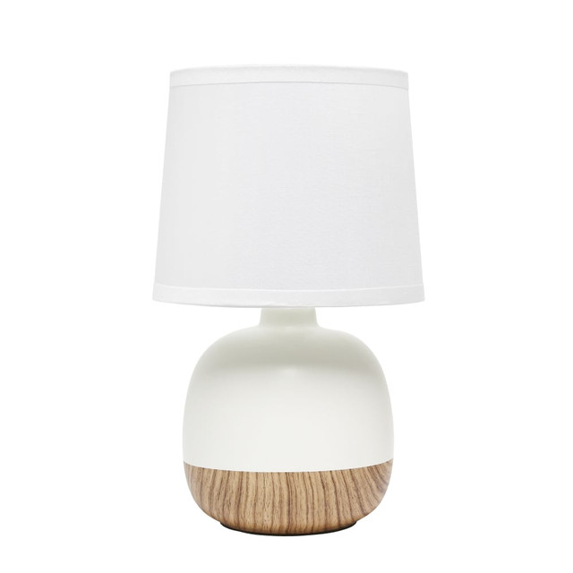 ALL THE RAGES INC Simple Designs LT2078-LWW  Petite Mid-Century Table Lamp, 12inH, White Shade/Light Wood/Off-White Base