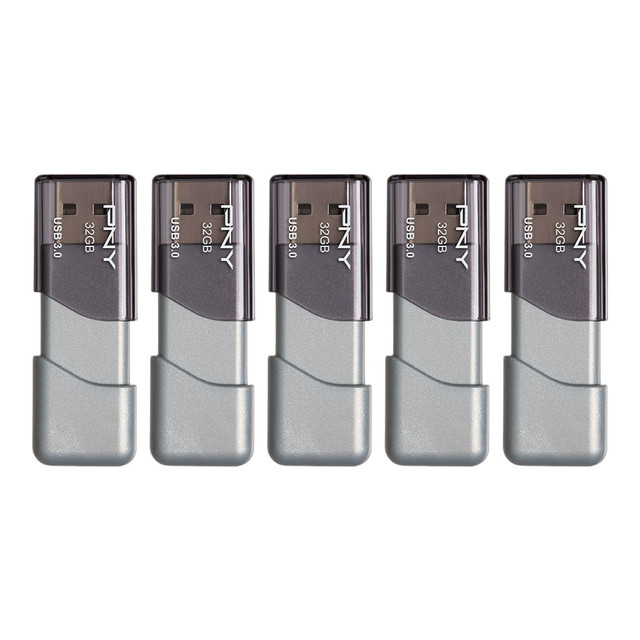 PNY TECHNOLOGIES, INC. P-FD32GX5TBOP-MP PNY Turbo Attache 3 USB 3.0 Flash Drives, 32GB, Silver, Pack Of 5 Drives PNY TECHNOLOGIES, INC. P-FD32GX5TBOP-MP PNY Turbo Attache 3 USB 3.0 Flash Drives, 32GB, Silver, Pack Of 5 Drives