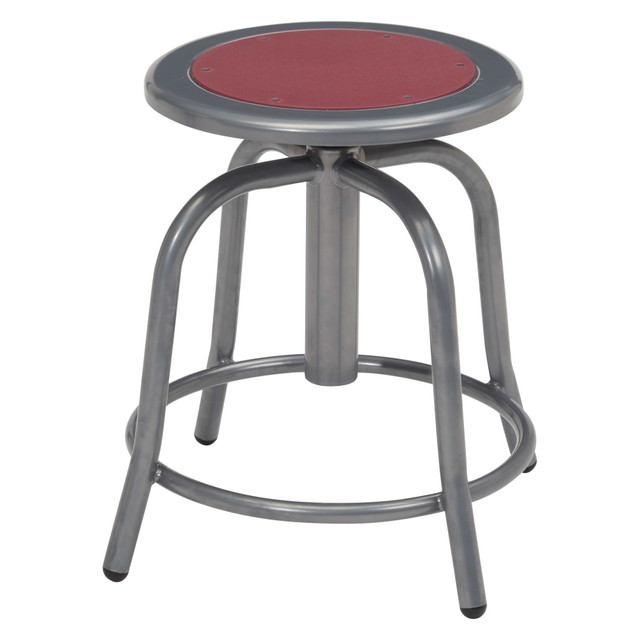 NATIONAL PUBLIC SEATING CORP 6818-02 National Public Seating 18in - 24in Height Adjustable Swivel Stool, Burgundy Steel Seat, Grey Frame