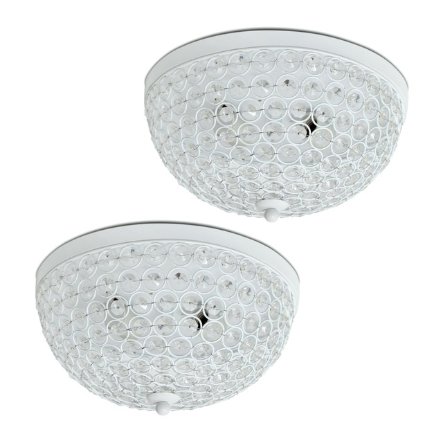 ALL THE RAGES INC Lalia Home LHM-2000-WH-2PK  Crystal Glam 2-Light Ceiling Flush-Mount Lights, White/Crystal, Pack Of 2 Lights