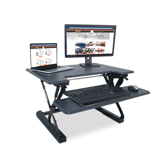 VICTOR TECHNOLOGY LLC DCX710G High Rise Height Adjustable Standing Desk with Keyboard Tray, 31" x 31.25" x 5.25" to 20", Gray/Black