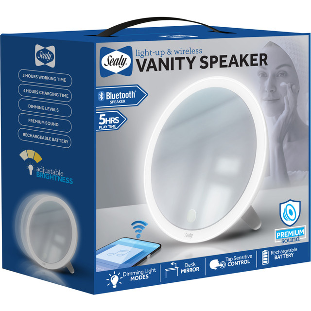 BYTECH NY, INC. SL-HW-BS-102-WT Sealy SL-HW-BS-102-WT LED Vanity Mirror With Speaker, White BYTECH NY, INC. SL-HW-BS-102-WT Sealy SL-HW-BS-102-WT LED Vanity Mirror With Speaker, White