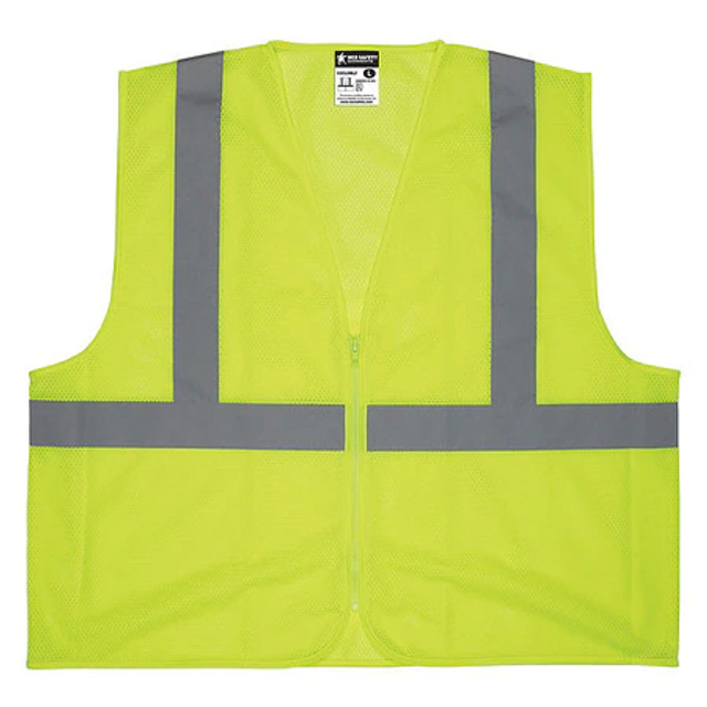 MCR Safety V2CL2MLZX2 Class 2 Mesh Lime Safety Vest