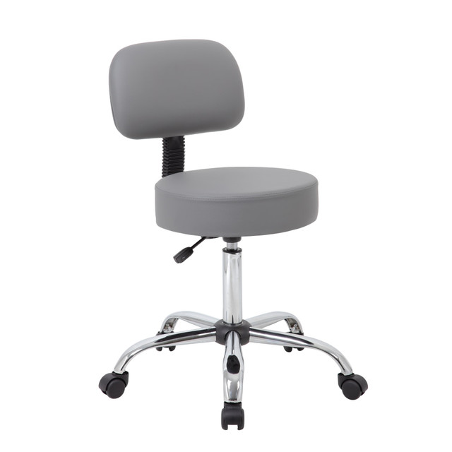 NORSTAR OFFICE PRODUCTS INC. B245-GY Boss Office Products Caressoft Medical Stool, With Back, Gray/Chrome NORSTAR OFFICE PRODUCTS INC. B245-GY Boss Office Products Caressoft Medical Stool, With Back, Gray/Chrome