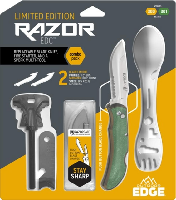 Outdoor Edge P24RX30SF-2C Outdoor Edge 3"" Razor Carry + Spork + Ferro Rod (2 Blades)