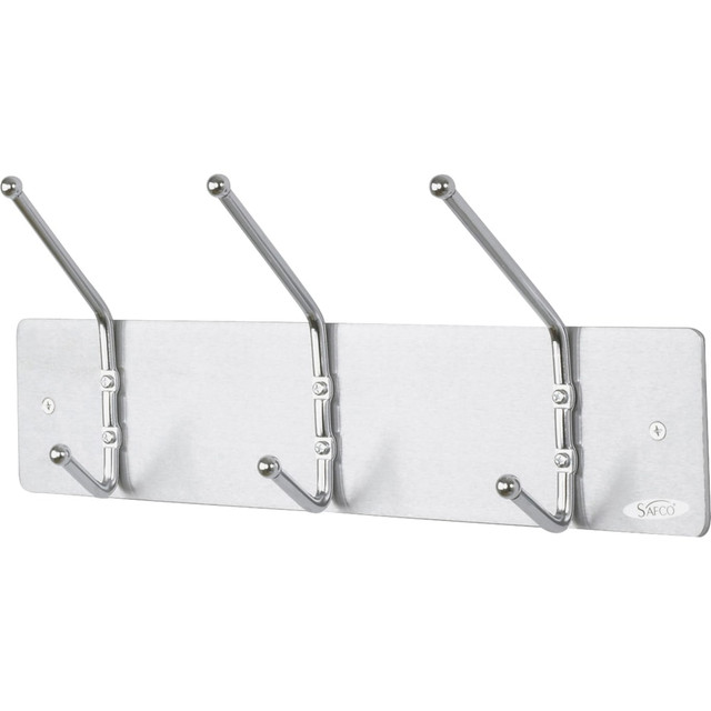 SAFCO PRODUCTS CO 4161 Safco Metal Wall Rack Coat Hooks, 3 Hooks, 7inH x 18inW x 3 3/4inD, Satin Aluminum SAFCO PRODUCTS CO 4161 Safco Metal Wall Rack Coat Hooks, 3 Hooks, 7inH x 18inW x 3 3/4inD, Satin Aluminum