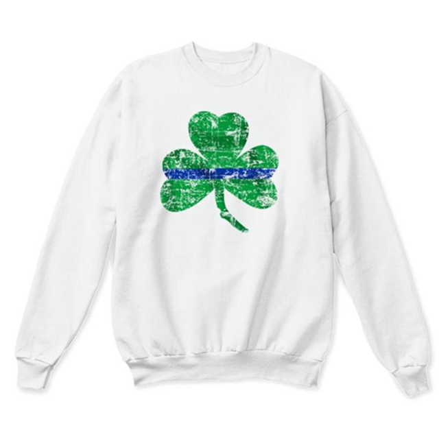 Thin Blue Line STPAT-TBL-CREW-WHITE-MEDIUM Thin Blue Line Crewneck, Shamrock