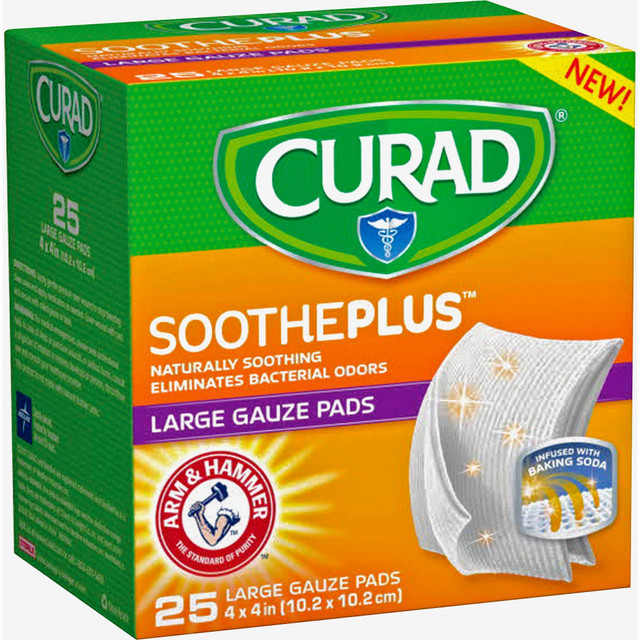 MEDLINE INDUSTRIES, INC. CUR204425AH Curad SoothePlus Medium Non-stick Pads - 4in Width x 4in Length - White - 25 / Box