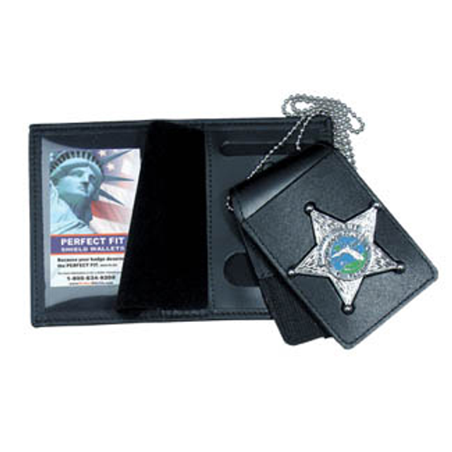 Perfect Fit 1004-F Four in One Dress Leather Badge & ID Case w/ Chain - 3.50''x5.50'' Perfect Fit 1004-F Four in One Dress Leather Badge & ID Case w/ Chain - 3.50''x5.50''