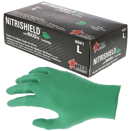 MCR Safety 6041S Biodgradable NBR Green, 9.5, PF