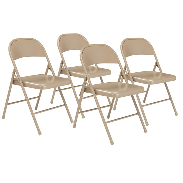 OKLAHOMA SOUND CORPORATION 901/4 National Public Seating Commercialine 900 Series Steel Folding Chairs, Beige, Set Of 4 Chairs