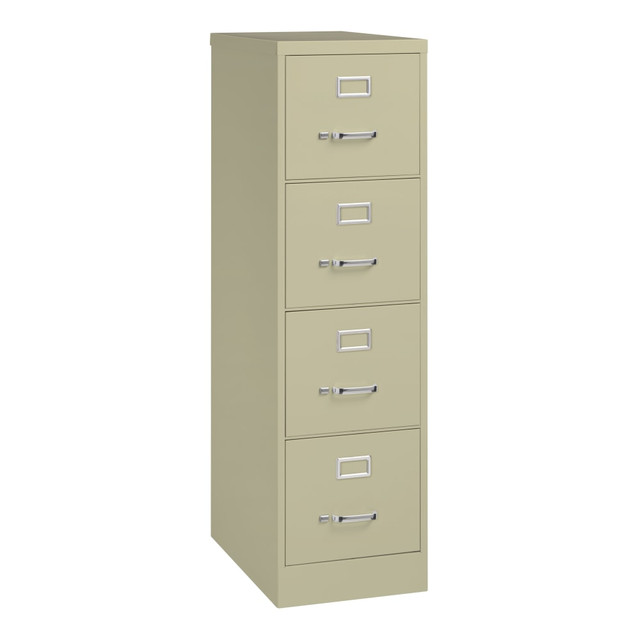 Organize your letter-size hanging file folders with this WorkPro file cabinet. The steel ball bearings let you easily open the high-sided drawers, while the compact, vertical configuration makes the most of your office space. Featuring built-in hang rails, this storage cabinet accommodates hanging file folders. This WorkPro file cabinet is made of metal for strength and long-lasting durability.  Full-extension drawers deliver unhindered access to stored contents.  Hang rails accommodate hanging letter-size file folders.  No assembly required.  Finished in putty.  GREENGUARD Gold certified  - certified for low chemical emissions: UL.COM/GG - UL 2818. Ranked in two tiers: Certified and Gold.  Tested to meet ANSI/BIFMA Performance Standards - Manufacturer testing has been conducted on this product to meet specific performance requirements and safety standards set forth by the American National Standards Institute (ANSI) and the Business and Institutional Furniture Manufacturers.  This product is heavy and/or oversized and may need more than one person to handle.  Less harsh chemicals - made with fewer harsh chemicals, or safer chemicals than typical alternatives, helping  reduce your use of and exposure to substances that may be more harmful to your health and the environment.  Contains Recycled Content - See Specs for Details.
