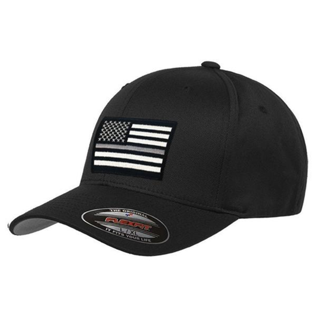 Thin Blue Line FLEXFIT-TSL-BLACK-M FlexFit Hat - Thin Silver Line Flag