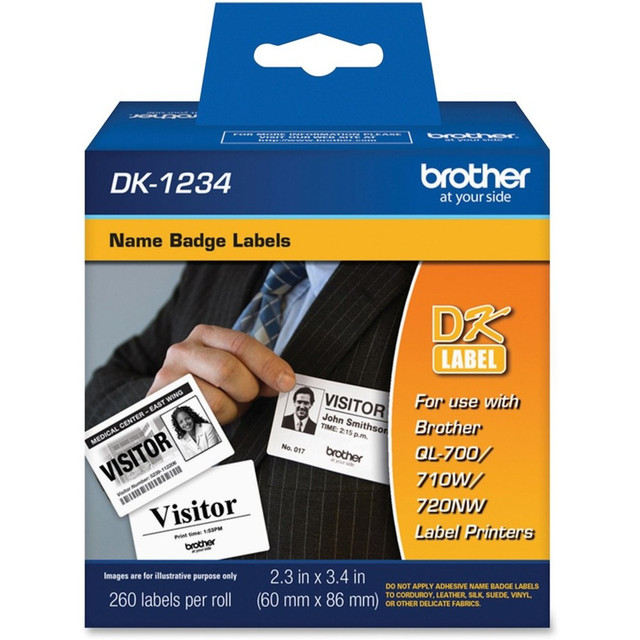 BROTHER INTL CORP DK1234 Brother DK1234 Name Badge Labels, Rectangular, 2 3/8in x 3 3/8in, White, Pack Of 260