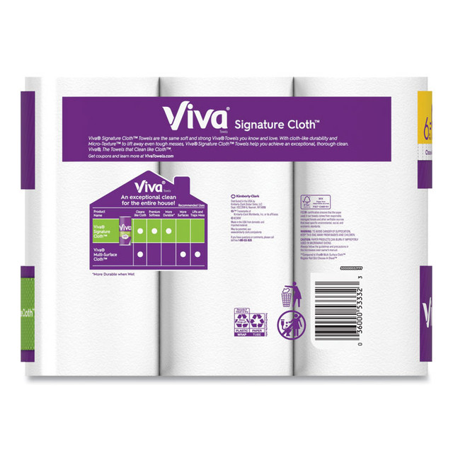 KIMBERLY CLARK Viva® 54869 Signature Cloth Choose-A-Sheet Kitchen Roll Paper Towels, 1-Ply, 11 x 5.9, White, 70 Sheets/Roll, 6 Roll/Pack, 4 Packs/Carton